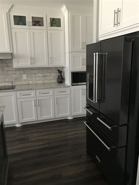 black stainless steel fridge with white cabinets|30 wide black stainless refrigerator.